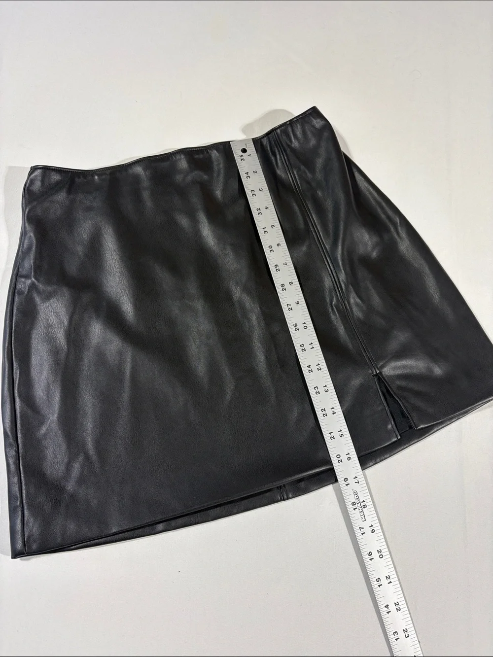 Hollister Black Faux Leather Mini Skirt with Front Slit Large